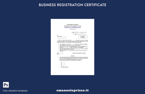 stile verificato India Kerala certificato di registrazione Modello Word e PDF